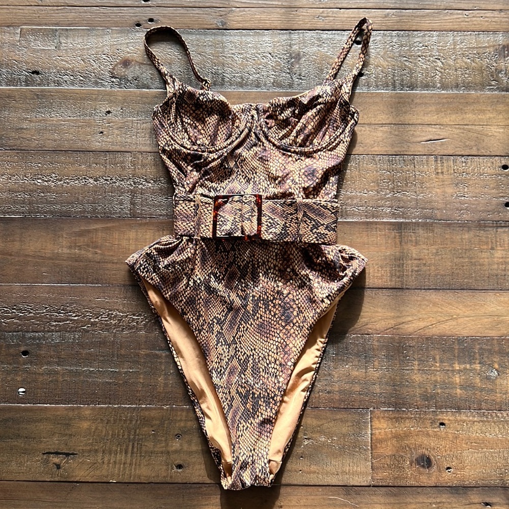 WeWoreWhat Danielle Snake-Print Belted One-Piece Swimsuit